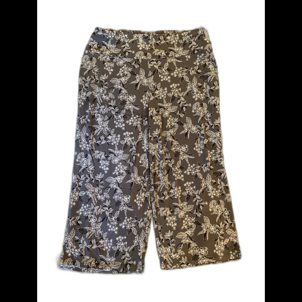 Woman Within Gray & White Print Womens Size Large Capris Pants‎ Stretchy Soft